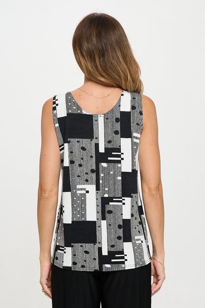 Venechia Pleated Print Sleeveless Tank Top-2060VP-TRP1-W462