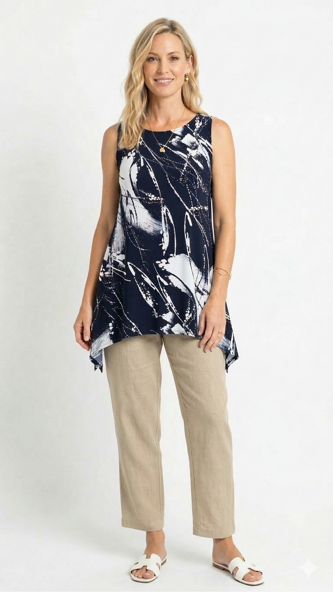 Plus Size HIT Boat Neck Shark Bite Tank Tunic-2068HT-TXP1-W525