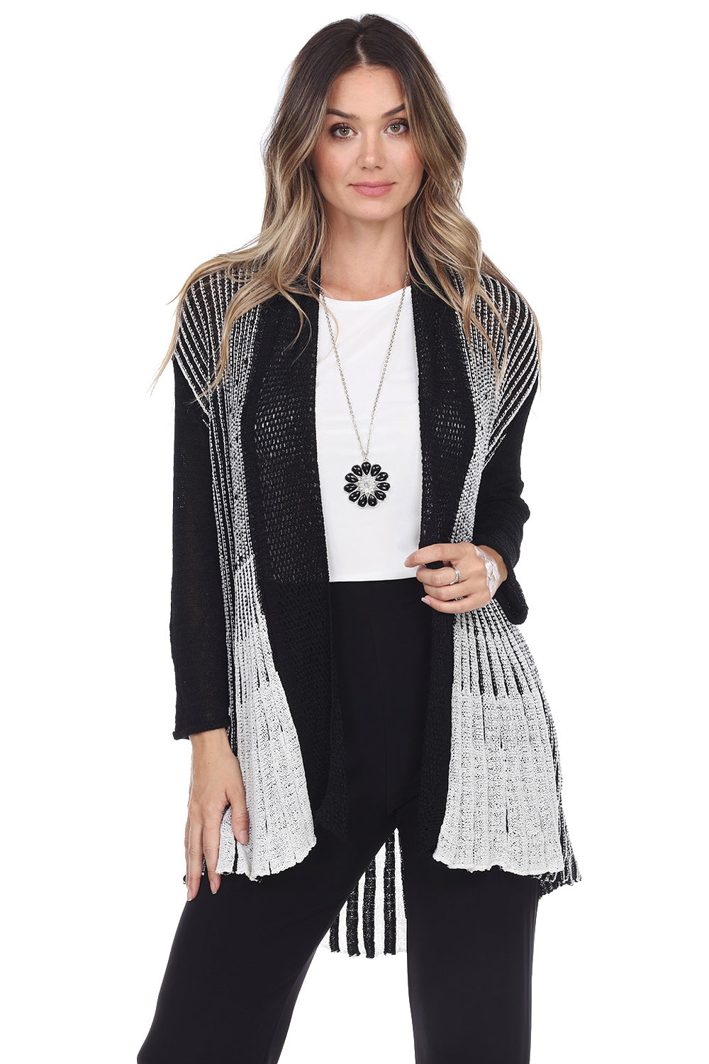 Striped Two tone Open Stitch Cardigan