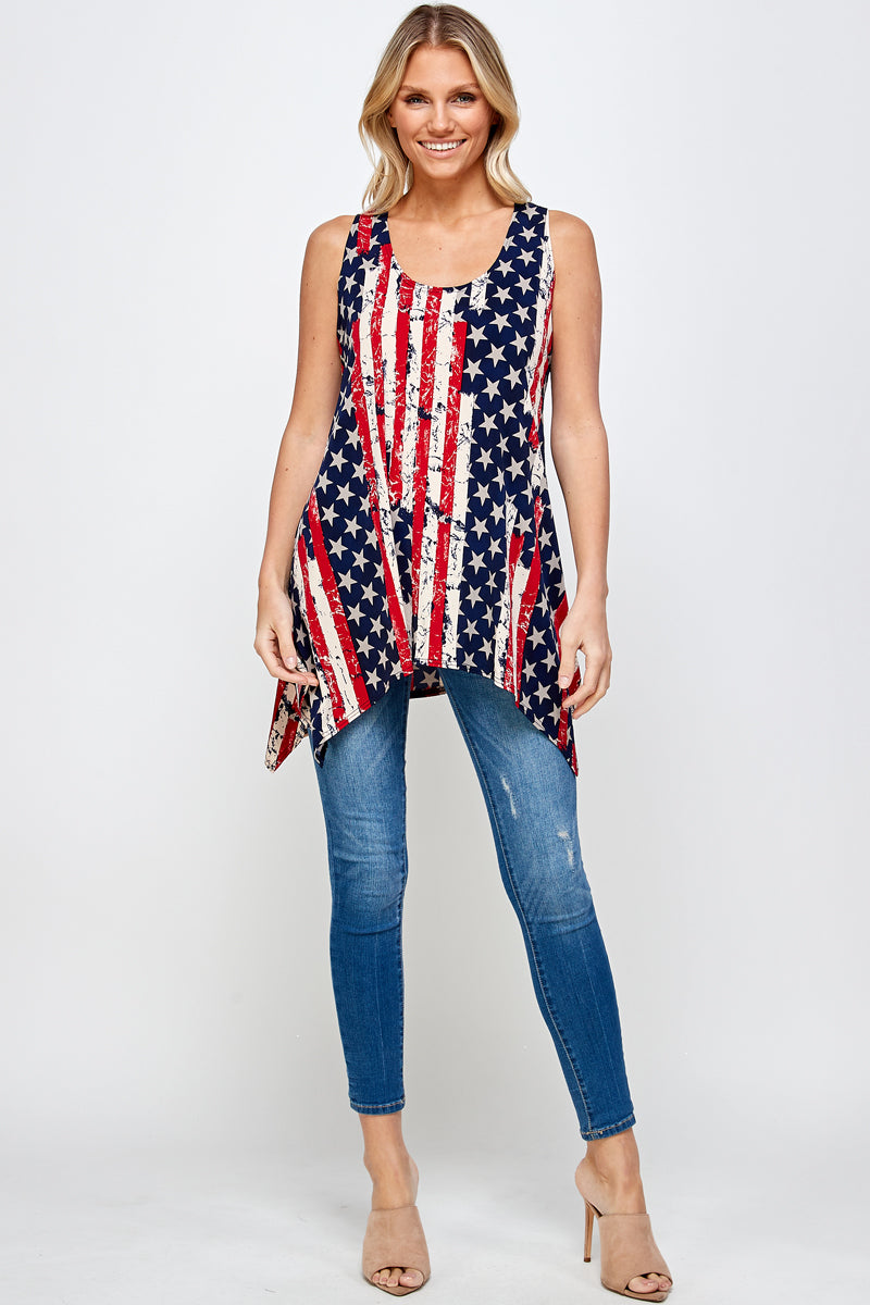 American Flag HIT Shark Bite Hem Tank- 2057HT-TRP1-W297