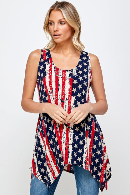 American Flag HIT Shark Bite Hem Tank- 2057HT-TRP1-W297