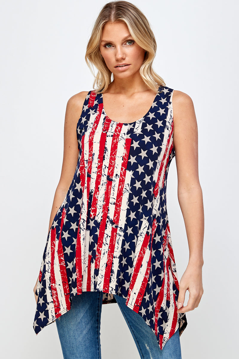 American Flag HIT Shark Bite Hem Tank- 2057HT-TRP1-W297