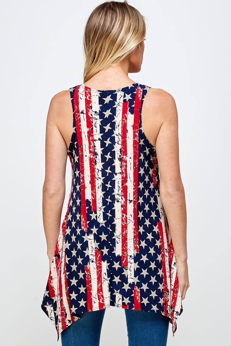 American Flag HIT Shark Bite Hem Tank- 2057HT-TRP1-W297