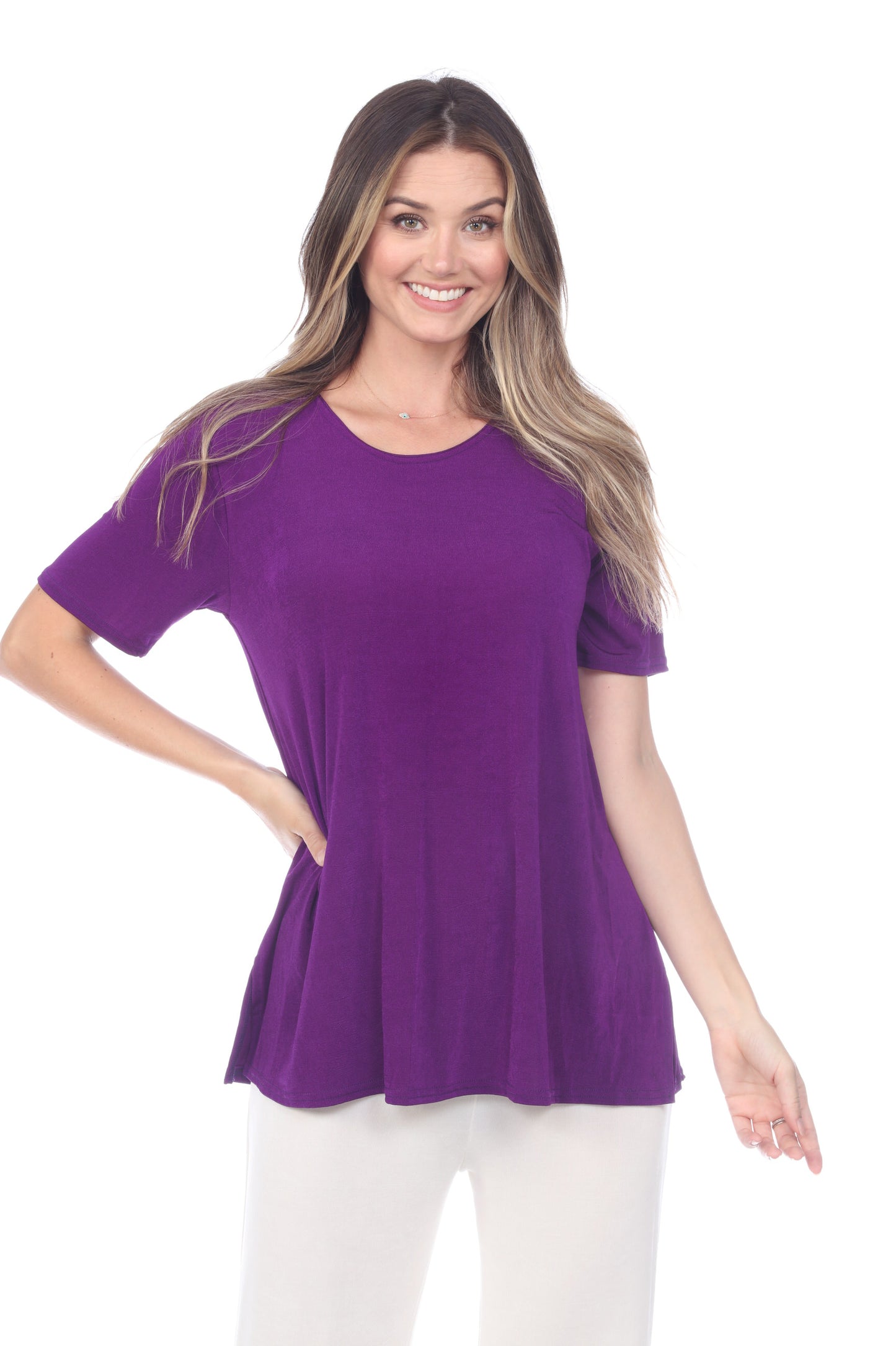 Women's Stretchy Vented Tunic Top Short Sleeve Plus - 2042BN-SXS1