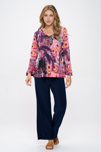 CL V-Neckline Tulip Sleeve Top-3054CL-LRP1-W367