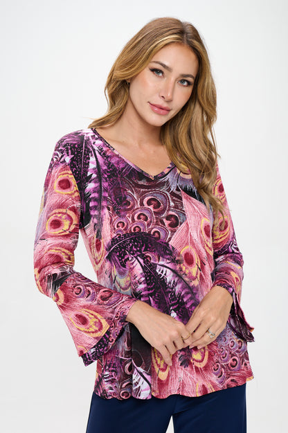 CL V-Neckline Tulip Sleeve Top-3054CL-LRP1-W367