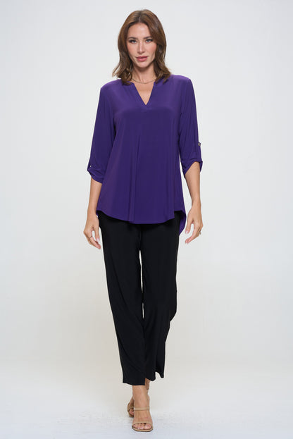 HIT Notch Neck Rolled Sleeve Top-3059HT-QRS1