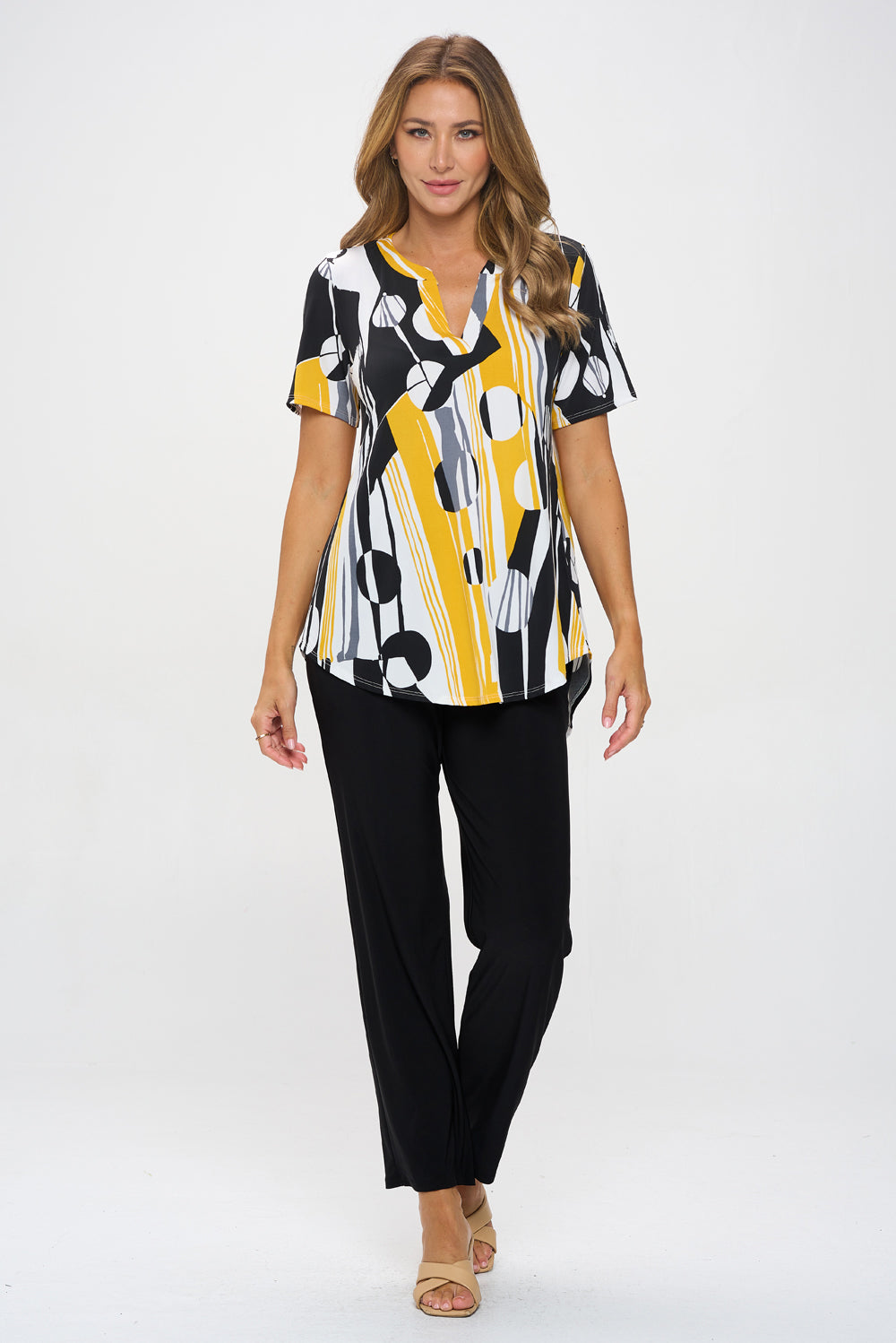 HIT Notch Neck Rolled Sleeve Top-3059HT-SRP1-W395