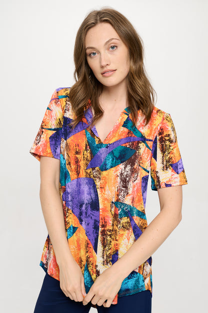 HIT Notch Neck Rolled Sleeve Top-3059HT-SRP1-W417