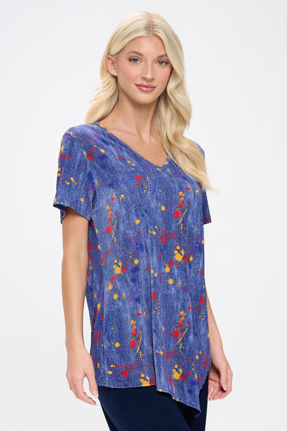 Print Point V-Neckline Top-3062BN-SRD1-D006