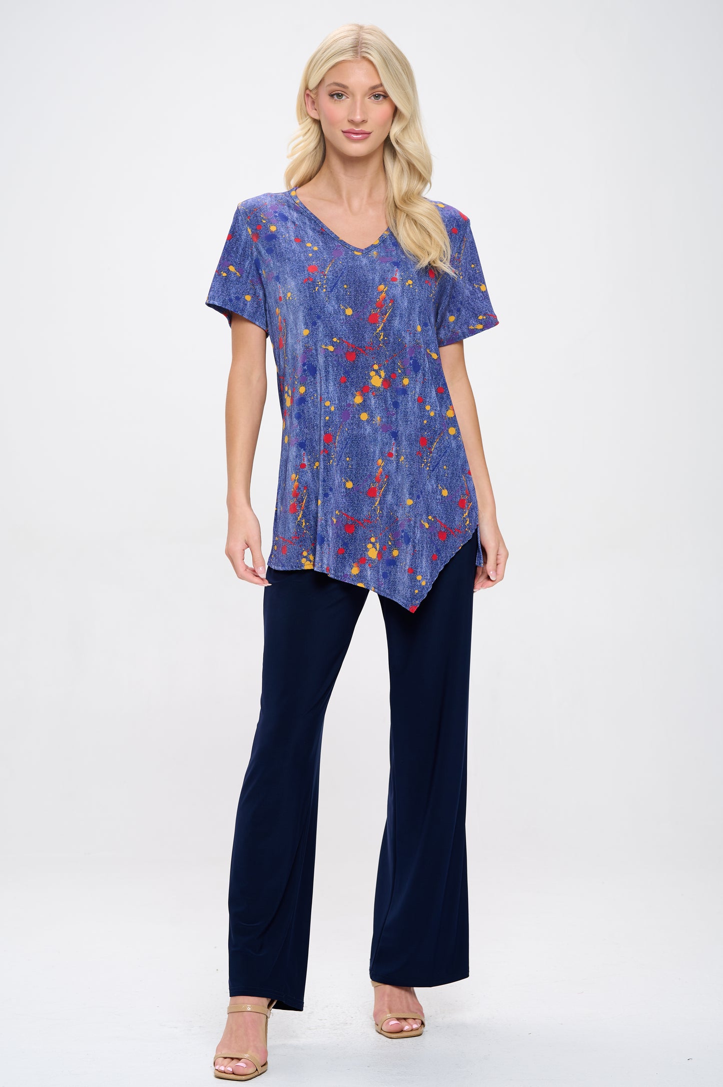 Print Point V-Neckline Top-3062BN-SRD1-D006