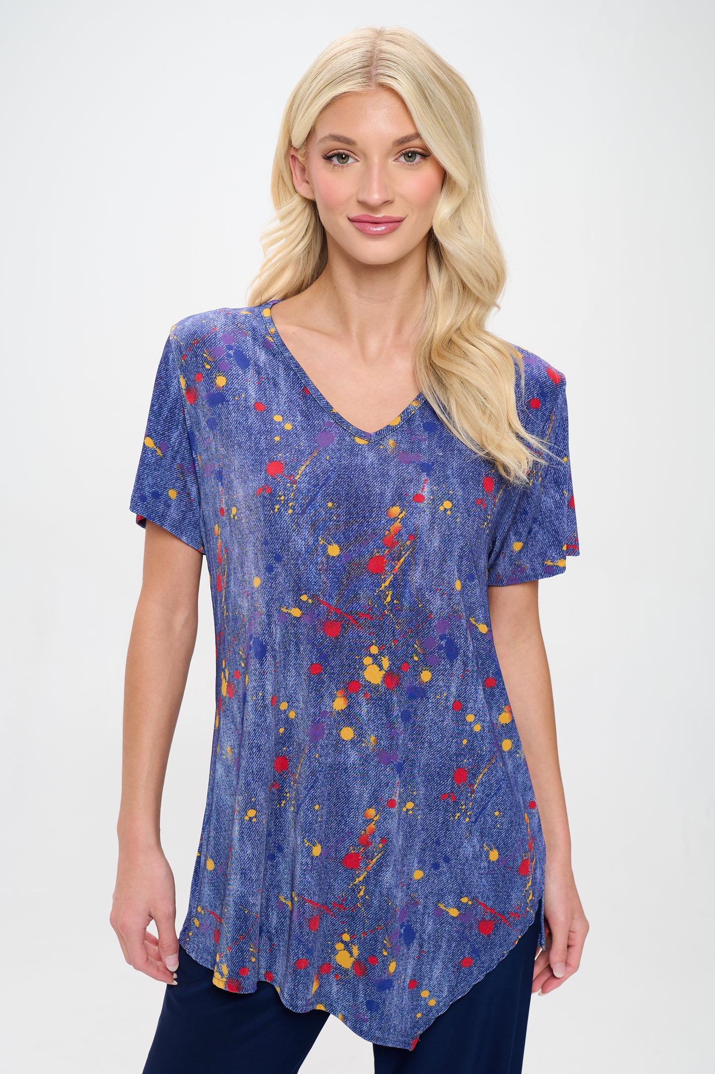 Print Point V-Neckline Top-3062BN-SRD1-D006