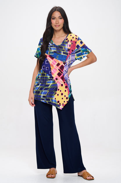 Print Point V-Neckline Top-3062BN-SRP1-W441