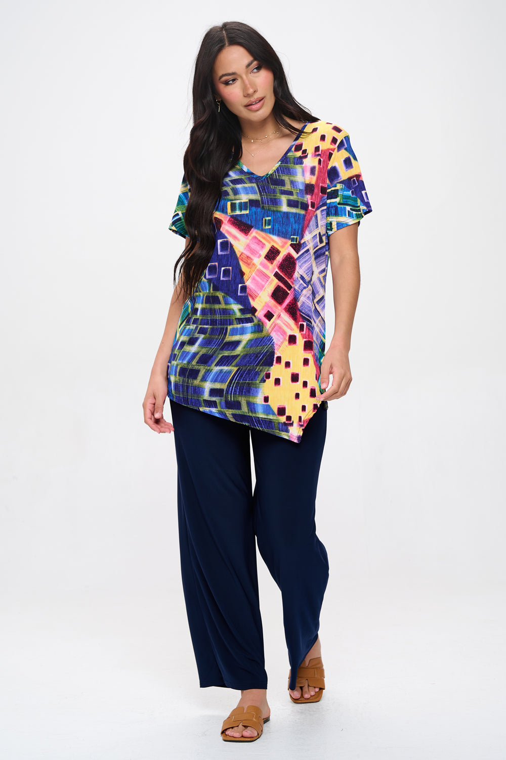 Print Point V-Neckline Top-3062BN-SRP1-W441