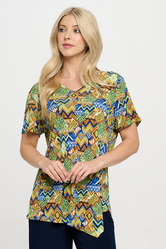 Print HIT Point V-Neckline Top-3062HT-SRD1-D009