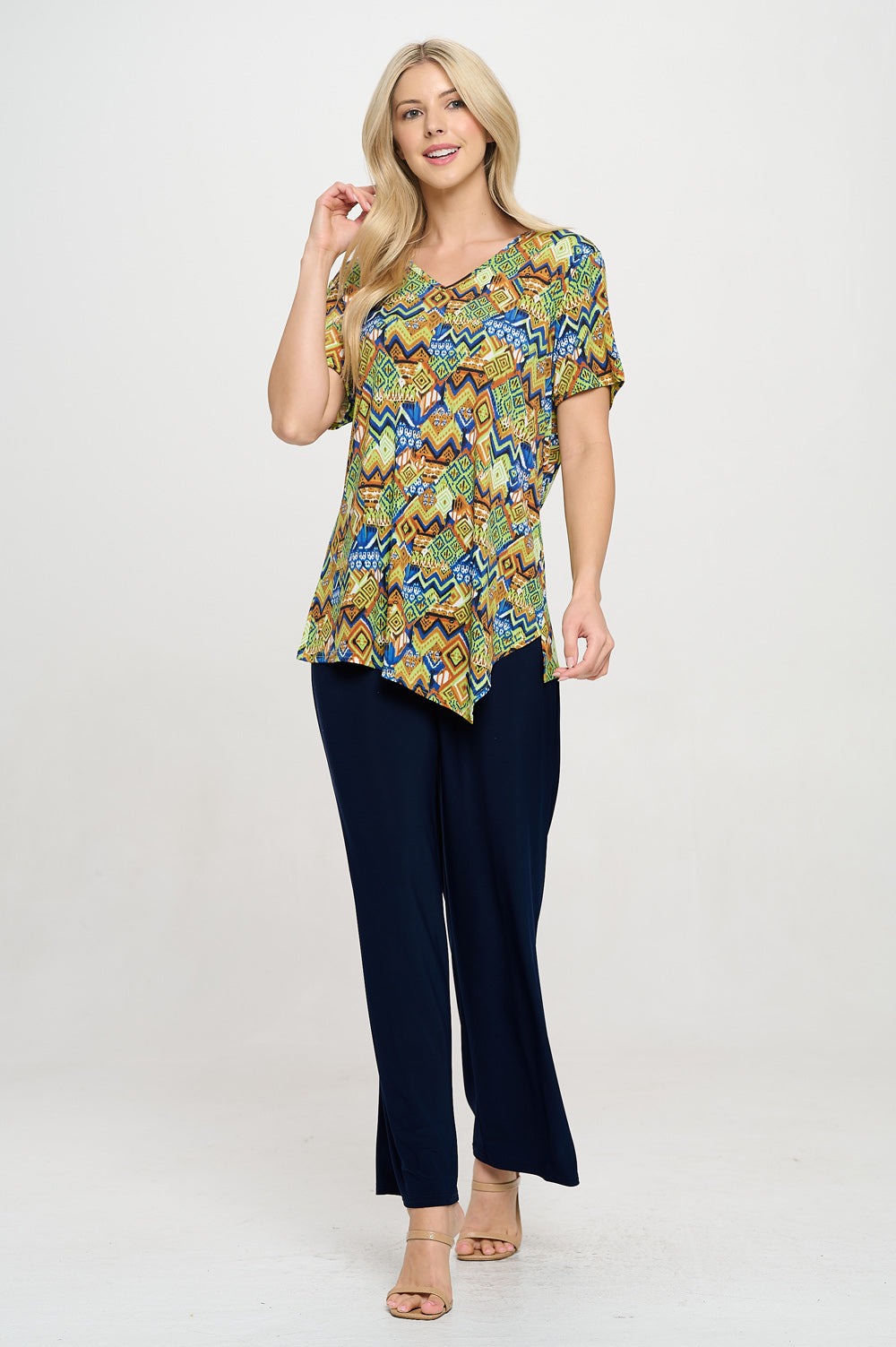 Print HIT Point V-Neckline Top-3062HT-SRD1-D009