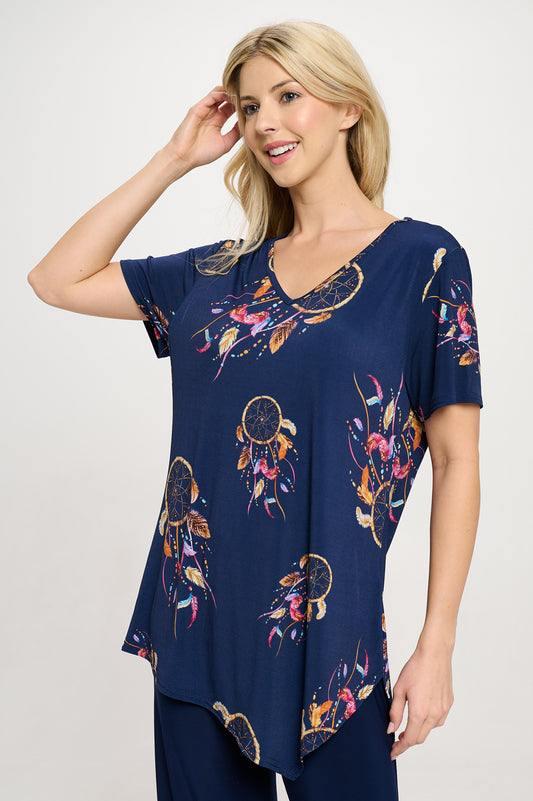 Print HIT Point V-Neckline Top-3062HT-SRD1-D012