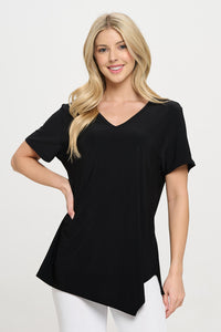 Plus Size Point V-Neckline Short Sleeve Top-3062HT-SXS1