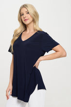 Load image into Gallery viewer, Plus Size Point V-Neckline Short Sleeve Top-3062HT-SXS1
