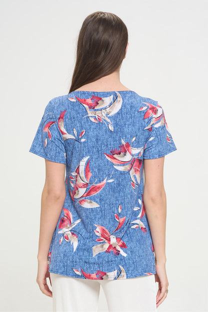 Print Boat Neckline Short Short Sleeve Top-3068HT-SRP1-W398