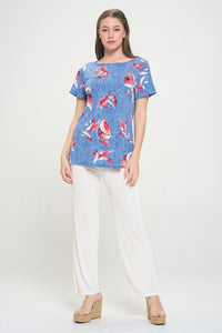 Print Boat Neckline Short Short Sleeve Top-3068HT-SRP1-W398