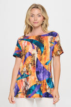 Load image into Gallery viewer, Print Boat Neckline Short Short Sleeve Top-3068HT-SRP1-W417
