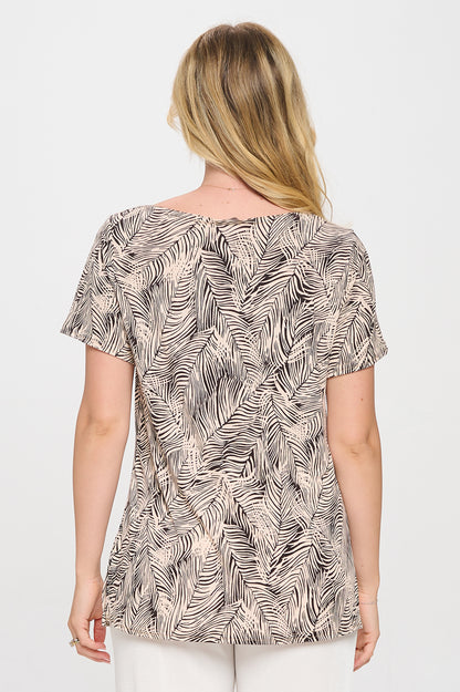 Print Boat Neckline Short Short Sleeve Top-3068HT-SRP1-W422