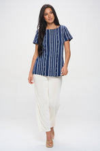 Load image into Gallery viewer, Print Boat Neckline Short Short Sleeve Top-3068HT-SRP1-W437
