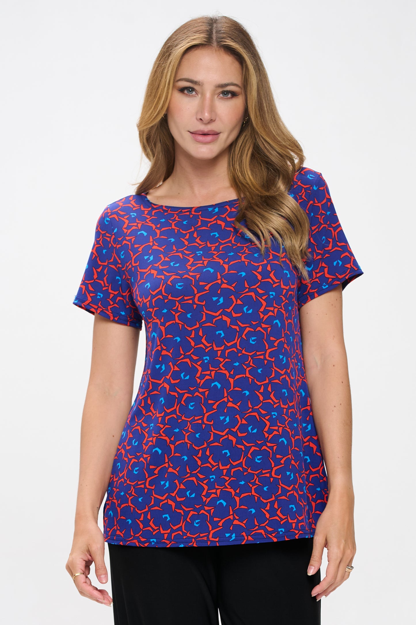 Print Boat Neckline Short Short Sleeve Top-3068HT-SRP1-W444