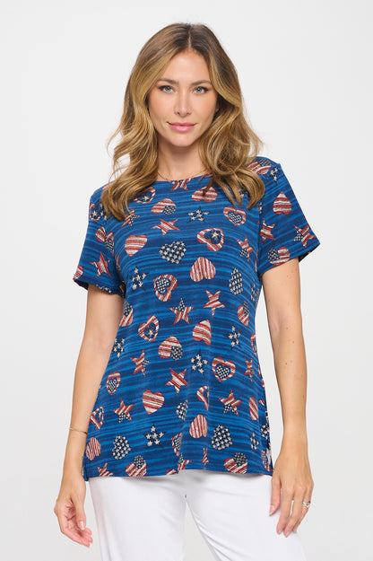 HIT American Print Boat Neckline Short Short Sleeve Top-3068HT-SRP1-W460