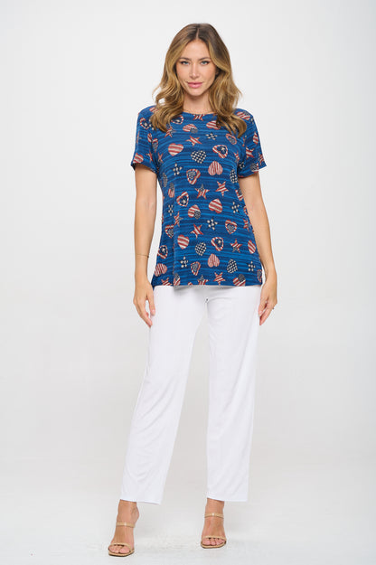 HIT American Print Boat Neckline Short Short Sleeve Top-3068HT-SRP1-W460