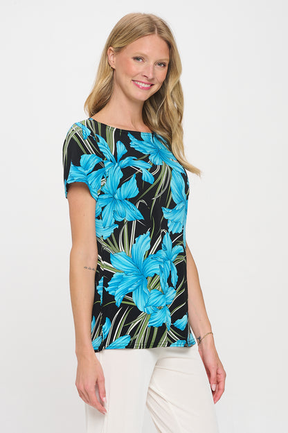 Print Boat Neckline Short Short Sleeve Top-3068HT-SRP1-W683