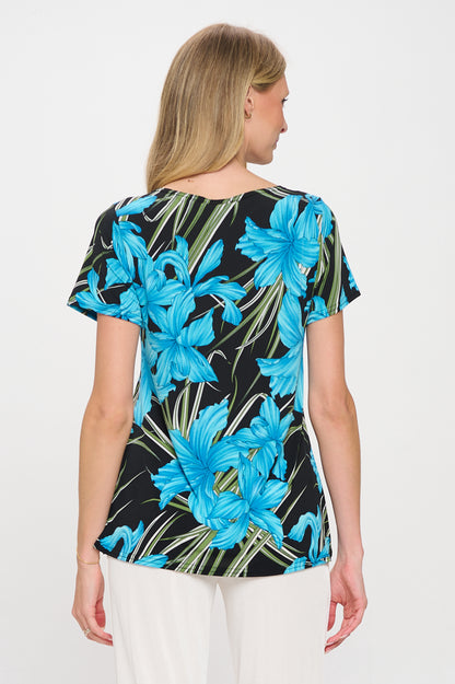 Print Boat Neckline Short Short Sleeve Top-3068HT-SRP1-W683