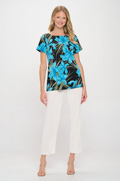 Print Boat Neckline Short Short Sleeve Top-3068HT-SRP1-W683