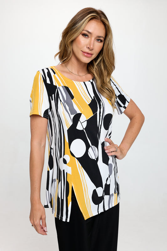 HIT Round Neck Short Sleeve Slit Top-3079HT-SRP1-W395