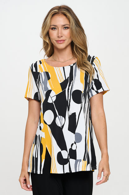 HIT Round Neck Short Sleeve Slit Top-3079HT-SRP1-W395