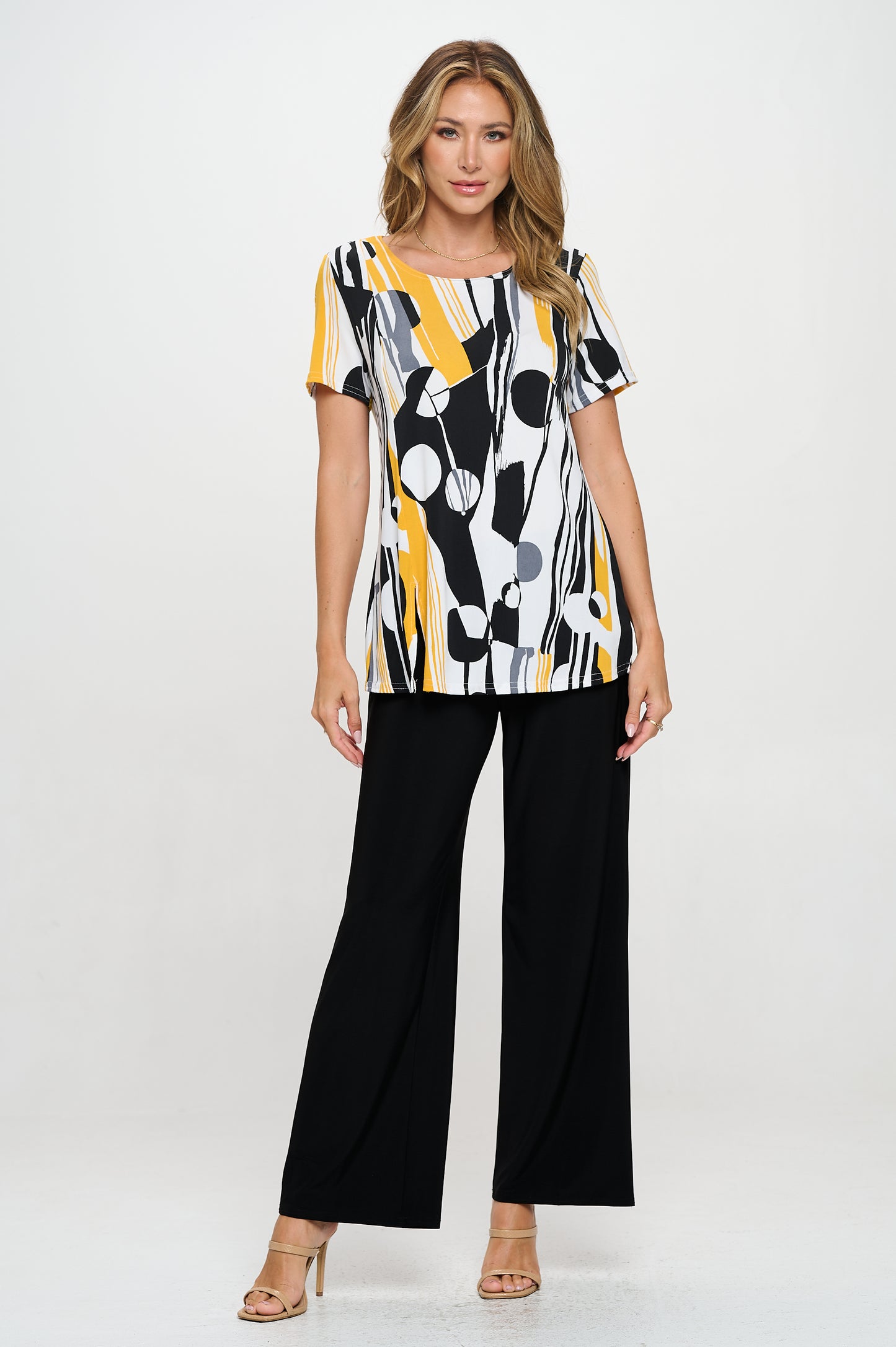 HIT Round Neck Short Sleeve Slit Top-3079HT-SRP1-W395