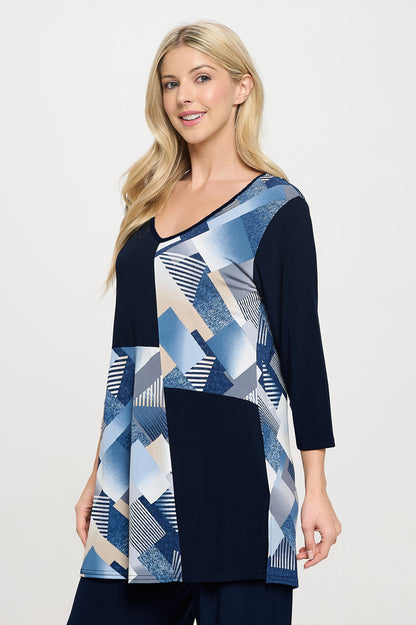 HIT Contrast V-Neck Tunic Top-3080HT-QRP1-C-W455