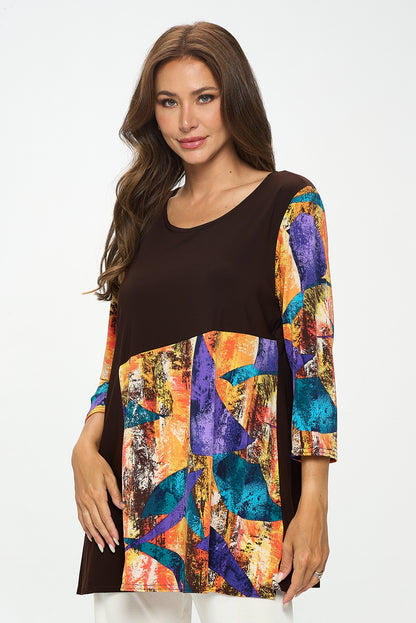 Contrast Quarter Sleeve Print Tunic-3091HT-QRP1-C-W417