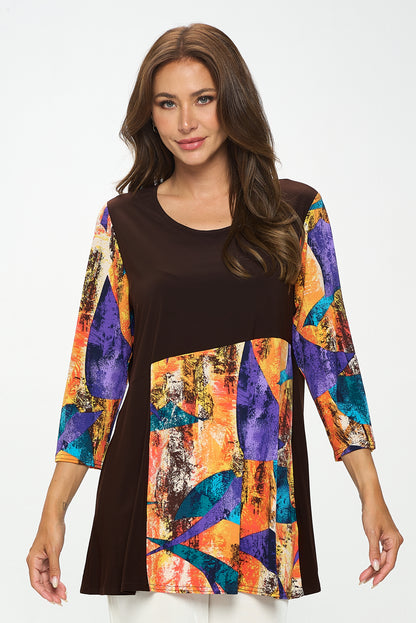 Contrast Quarter Sleeve Print Tunic-3091HT-QRP1-C-W417