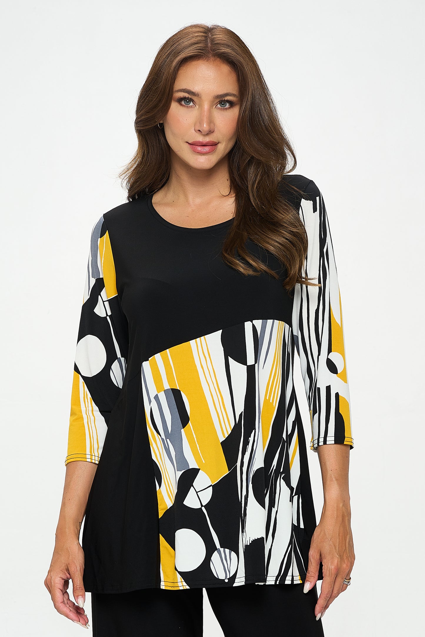 Contrast Quarter Sleeve Print Tunic-3091HT-QRP1-C-W395