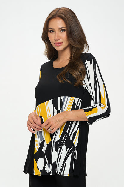 Contrast Quarter Sleeve Print Tunic-3091HT-QRP1-C-W395