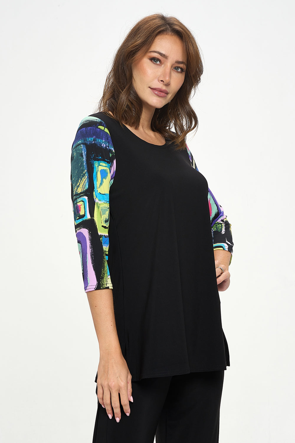 Contrast Quarter Sleeve Top-3095HT-QRP1-C-W400