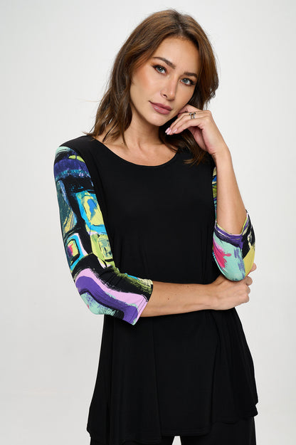 Contrast Quarter Sleeve Top-3095HT-QRP1-C-W400