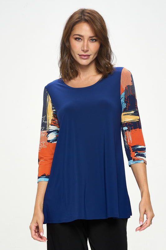 Contrast Quarter Sleeve Top-3095HT-QRP1-C-W420