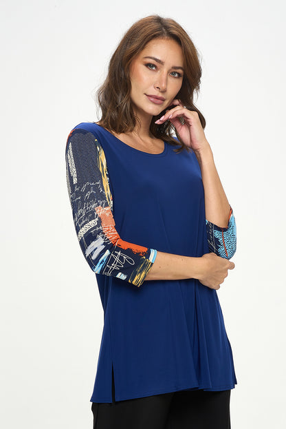 Contrast Quarter Sleeve Top-3095HT-QRP1-C-W420