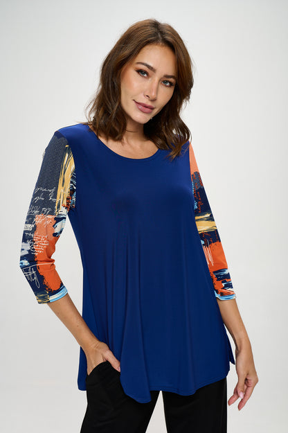 Contrast Quarter Sleeve Top-3095HT-QRP1-C-W420