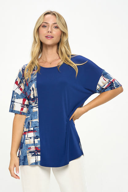 Round Neck Short Sleeve Top-3096HT-HRP1-C-W397