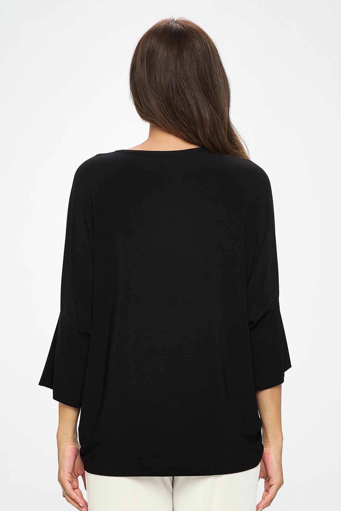 Round Neck Contrast Top with Quarter Sleeve-3099HT-QRP1-C-W394