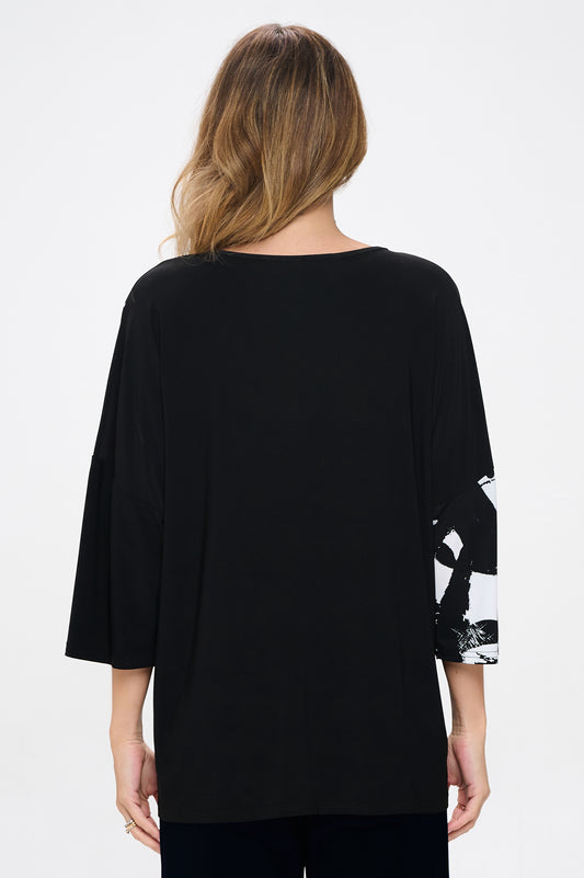 Quarter Sleeve Top with Contrast Print-3102HT-QRP1-CK-W403